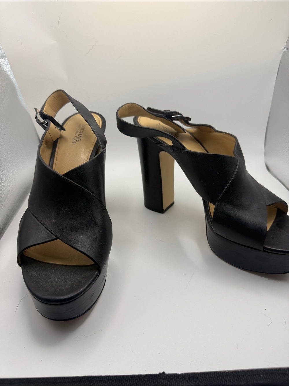Michael Kors Black Leather Platform Open-Toe Slingbacks